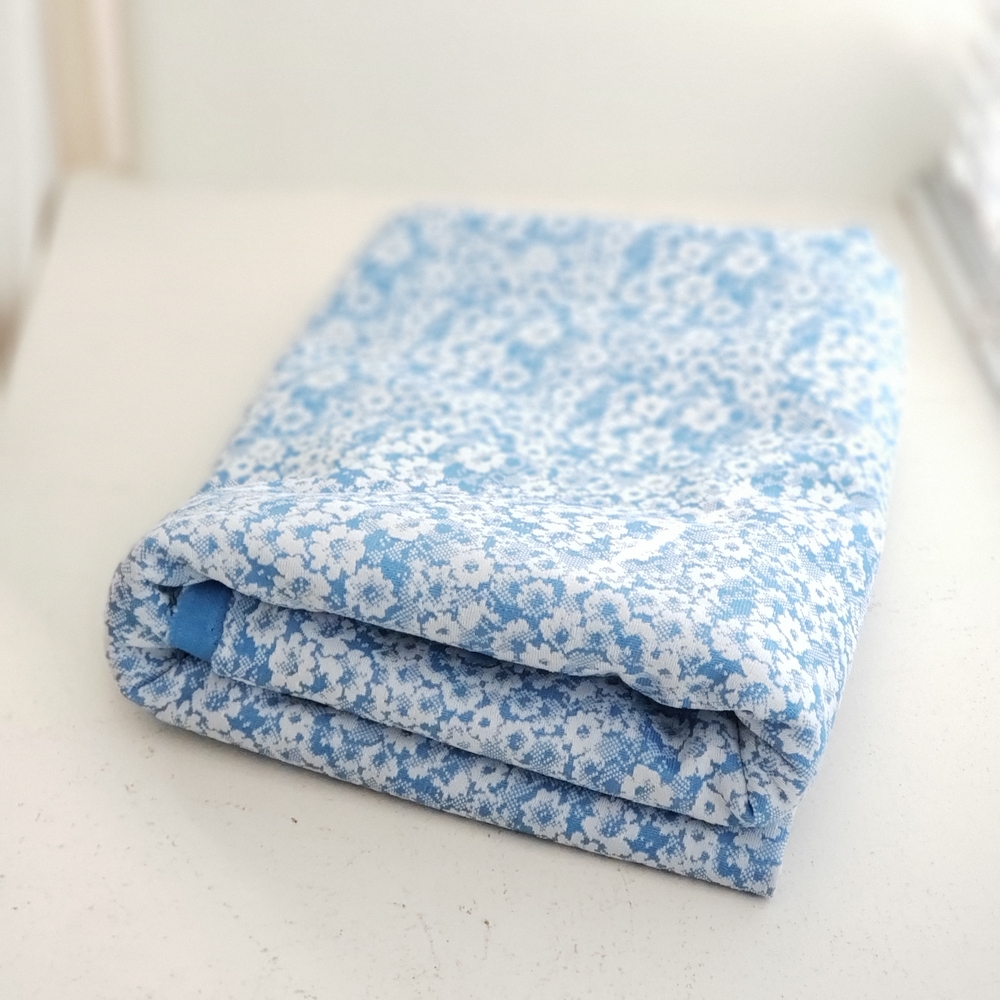 Vintage 1960s 1970s Baby Blue White Floral Polyester Fabric 60" Wide #84